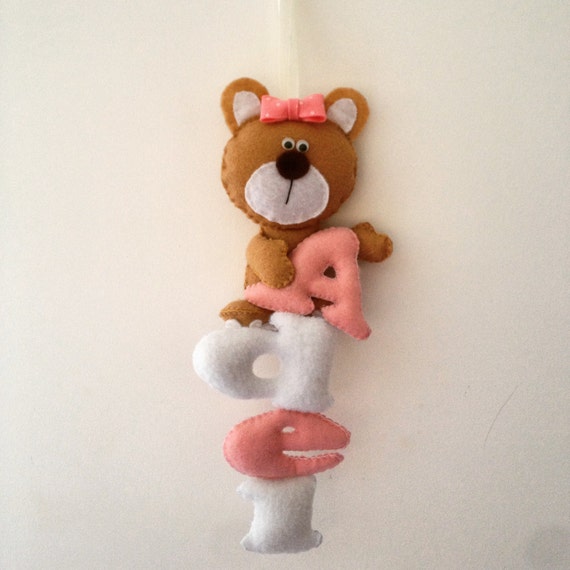 Felt Name Banner Brown Bear White Pink 4 Letters Personalized Etsy
