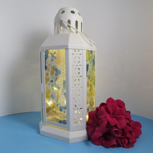 3199 - &quot;Paint Spatter&quot; Candle Lantern - Fused Glass Lantern with Decorated Panes