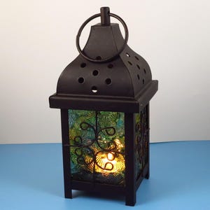 3955 - &quot;Famous Painters - Monet&quot; - Tea Light Fused Glass Lantern with Painted Glass Panes