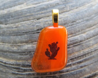 0159 - Cactus on Orange Fused Glass Pendant