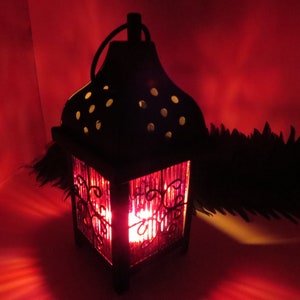 2211 - &quot;The Witching Hour&quot; Tea Light Lantern - Fused Glass Lantern with Painted Glass Panes