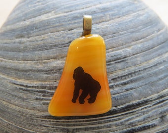 0091 - Orange Fused Glass Pendant with Gorilla