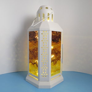 3227 - &quot;Autumn Harvest&quot; Candle Lantern - Fused Glass Lantern with Decorated Panes