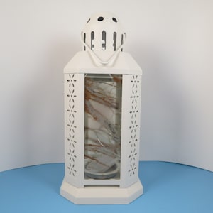 3202 - &quot;Granite&quot; Candle Lantern - Fused Glass Lantern with Decorated Panes