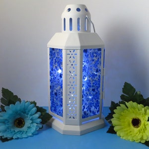 3305 - &quot;Spring Flowers&quot; Candle Lantern - Fused Glass Lantern with Decorated Panes