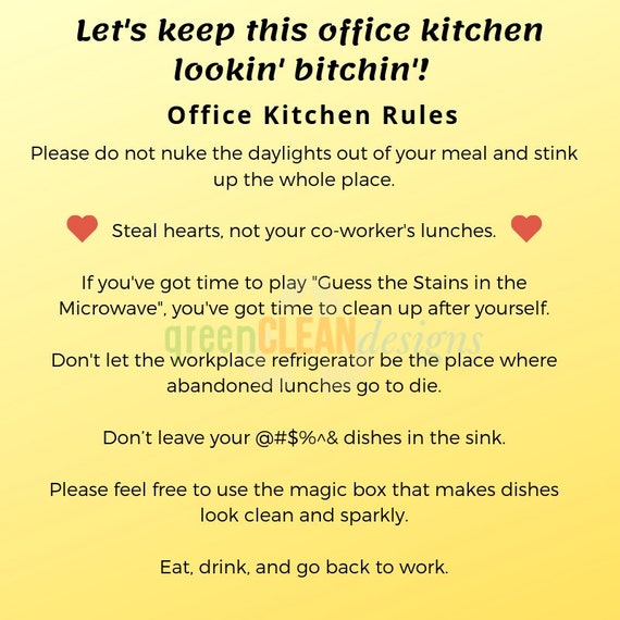 Office Kitchen Rules Signs Work Kitchen Etiquette Keep Kitchen Etsy