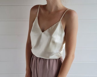 white silk spaghetti strap top