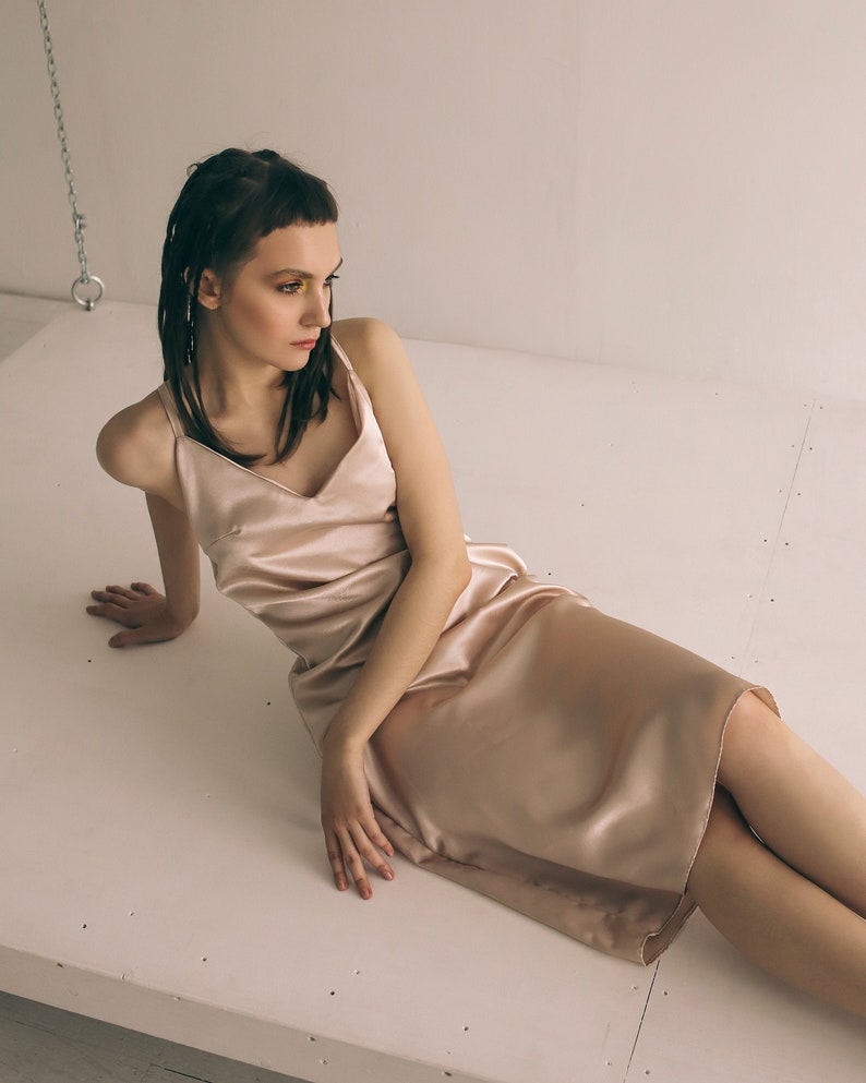 champagne slip dress midi
