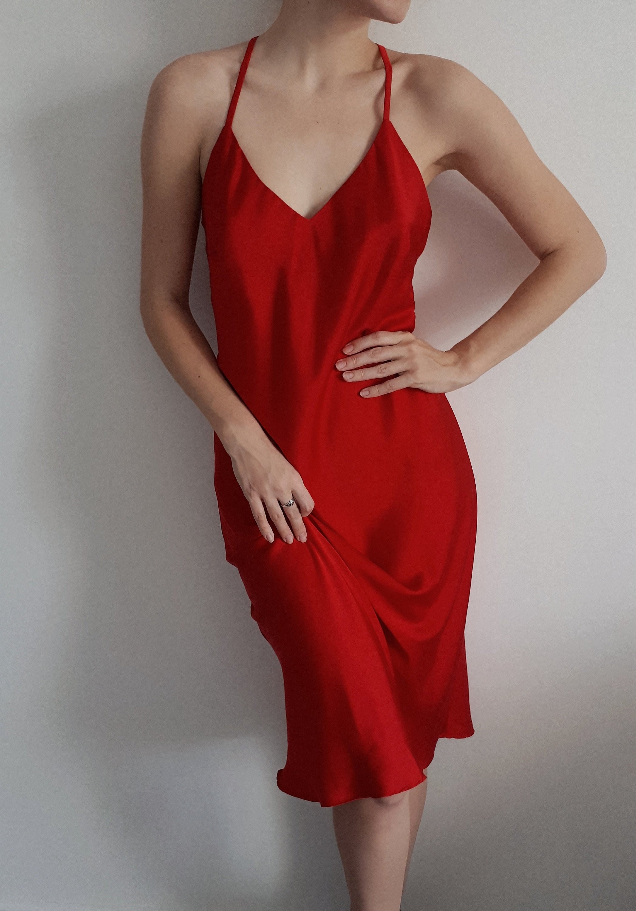 red midi silk dress Big sale - OFF 72%