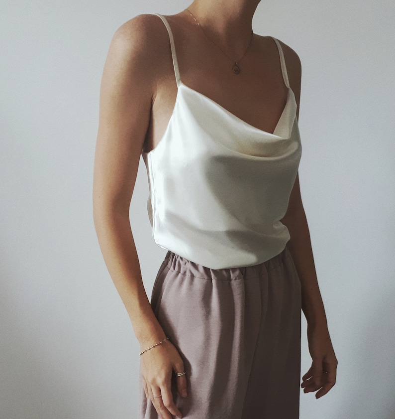 Cowl neck Champagne Silk Satin Cami Top Cream Silk Satin Etsy