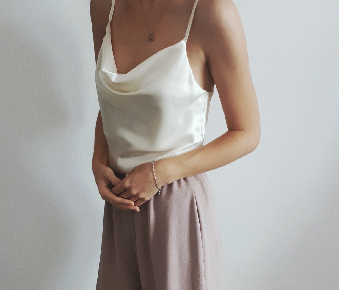 Cowl Neck Cream Silky Satin Cami Top Champagne Silk Satin | Etsy