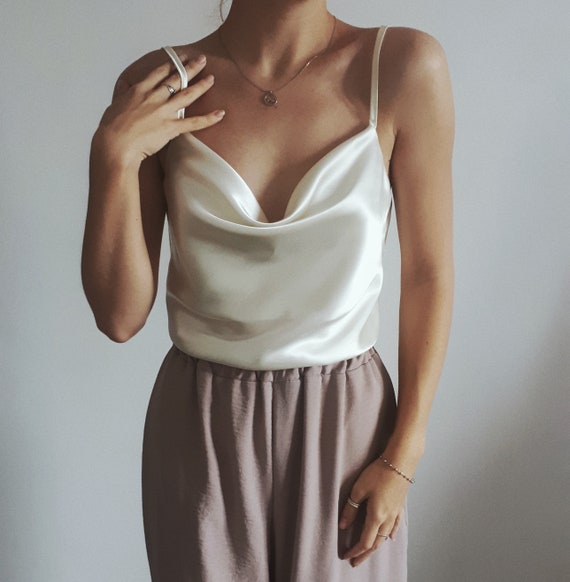 Cowl neck Cream Silk Satin Cami Top 