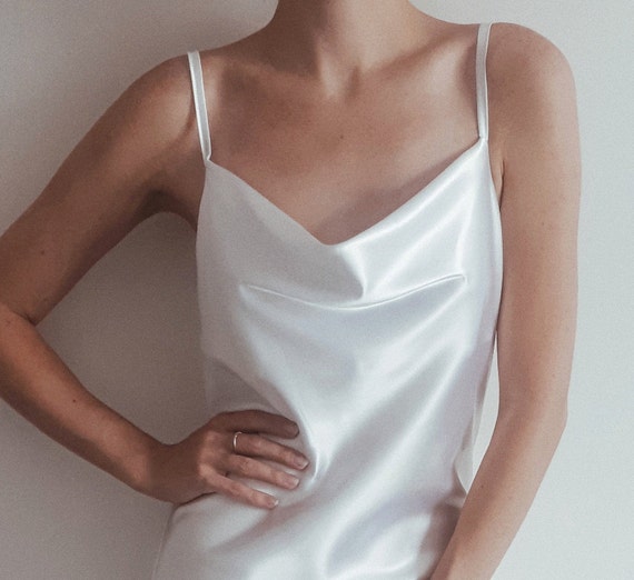 white satin cowl neck top