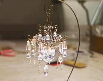 Luxury Mini Chandelier Sparkly Clear Crystal Beads With Led Base Suncatcher Wind Chimes Hanging Drops Baby Doll House Garden Decor
