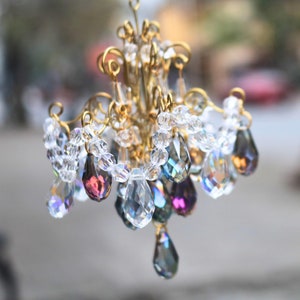 Luxury classic Miniature Chandelier Battery Multiple Color Beads Wind Chimes Hanging Drops Baby Doll House Decor