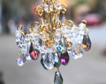 Luxury classic Miniature Chandelier Battery Multiple Color Beads Wind Chimes Hanging Drops Baby Doll House Decor