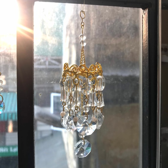 Handmade Vintage Copper Wiring Minimature Crystal Chandelier