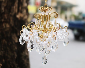 Luxury classic Miniature Chandelier Clear Crystal Beads Wind Chimes Hanging Drops Baby Doll House Decor
