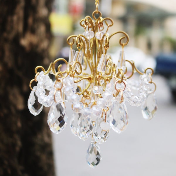 Luxury classic Miniature Chandelier Clear Crystal Beads Wind Chimes Hanging Drops Baby Doll House Decor