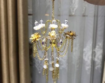 Handmade vintage miniature crystal chandelier mini suncatcher hanging on the window or for baby doll house