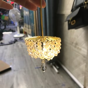 Luxury Dollhouse Battery Light Hanging Ceiling Miniature Crystal Chandelier