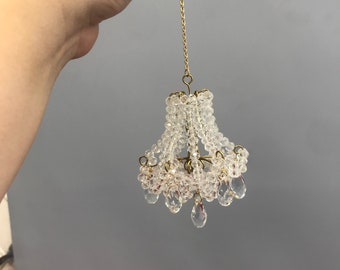 Luxury classic Tiny Chandelier Clear Crystal Beads Wind Chimes Hanging Drops Baby Doll House Decor