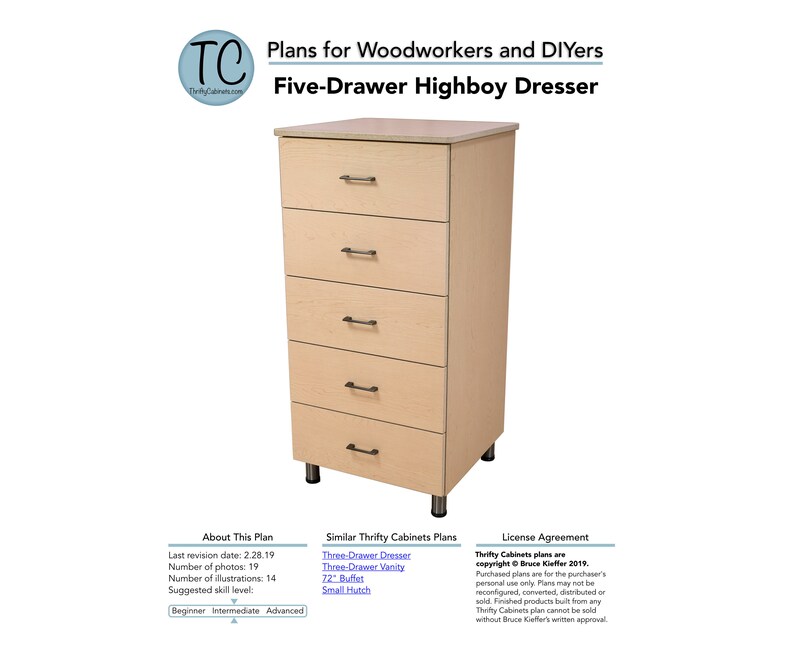 Thrifty Cabinets Pdf Woodworking Diy Plan Five Drawer Etsy