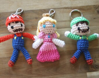 Mario, Luigi and Peach Amigurumi Charms