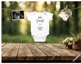 Summer Pregnancy Announcement, Baby Announcement Digital, Baby Clothesline, Baby Reveal Spring, EDITABLE Template, Onesie Leaves Outdoor 123