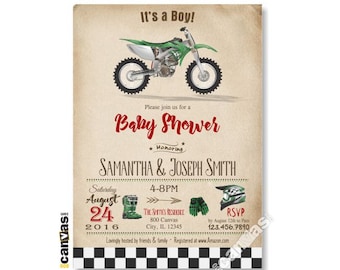 Dirt Bike Baby Shower Invitation, Baby Boy Shower, Dirt Bike Invites, Motorbike Motocross Motorcycle Bike, Rustic Printable, Printed 330Ga