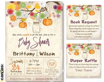 Fall Baby Shower Invitation, Little Pumpkin Rustic Fall Mason Jar Invite, Autunno Retrò Vintage Gender Neutral Digital, Stampabile Stampato 250