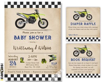 Motocross Baby Shower Invitation, Dirt Bike Invitation, Motorbike Baby Shower Invites, Motorcycle Party, Rustic Biker Baby Boy Shower 41L