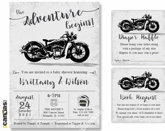 Motorcycle Baby Shower, Motorcycle Baby Shower Invitation, Motocross Baby Shower Invites, Motorbike Theme Party, Baby Biker, Route 66, 506s