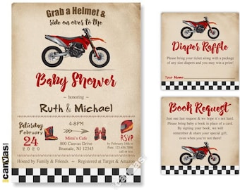 Dirt Bike Baby Shower Invitation, Dirtbike Baby Shower, Dirt Bike Baby Shower, Motorcycle Baby Shower, Biker Baby Boy Shower Invites 330R