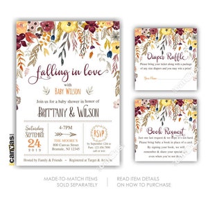 Falling In Love With Baby Shower Invitation, Fall Shower Invites, Fall In Love, Gender Neutral, Autumn, Couples, Burgundy Yellow, Floral