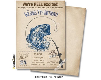 Fishing Birthday Invitation, Fishing Invitation, Gone Fishing, Fishing Party, Fishing Invite, Fish Vintage Rustic Boy, Digital, Printed 462C