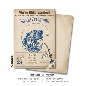 Invito di compleanno di pesca, invito di pesca, andato a pescare, festa di pesca, invito di pesca, pesce vintage rustico ragazzo, digitale, stampato 462C
