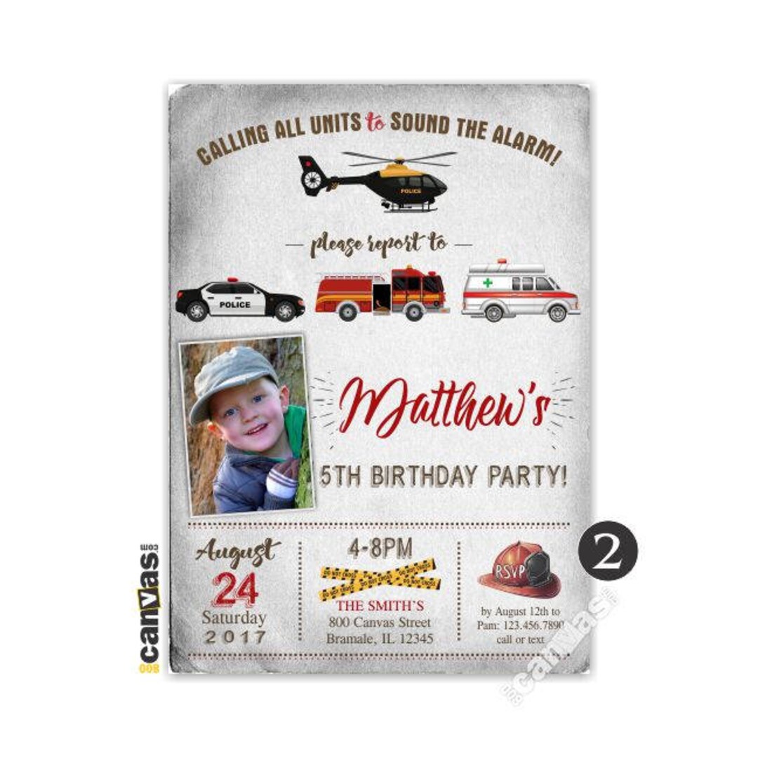 Emergency Vehicle Birthday Invitation, Emergency Invitation, Fire Truck ...