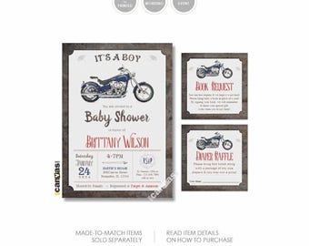 Motorcycle Baby Shower Invitation, Motorbike Boy Shower, Retro Bike Baby Invite, Its a Boy, Any Theme, Printable or Printed Invites 159