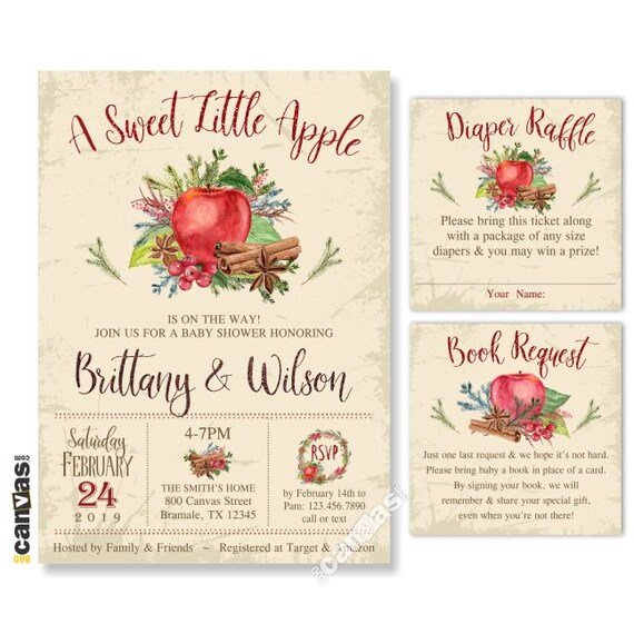 Christmas Baby Shower Invitation, Winter Baby Shower, Gender Neutral, Sweet Little Apple, Apple Shower Invite, Printable or Printed 423