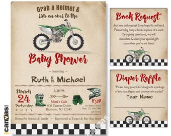 Dirt Bike Baby Shower Invitations, Motorcycle Baby Shower Invitation, DirtBike Baby Shower Invites, Boy Motorbike, Printable or Printed 330G