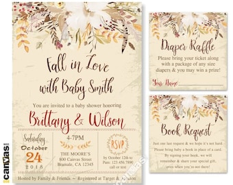 Fall in Love Baby Shower Invitation, Falling in Love Baby Shower, Tema autunnale, Rustic Shabby Chic, Gender Neutral, Stampabile o Stampato 382