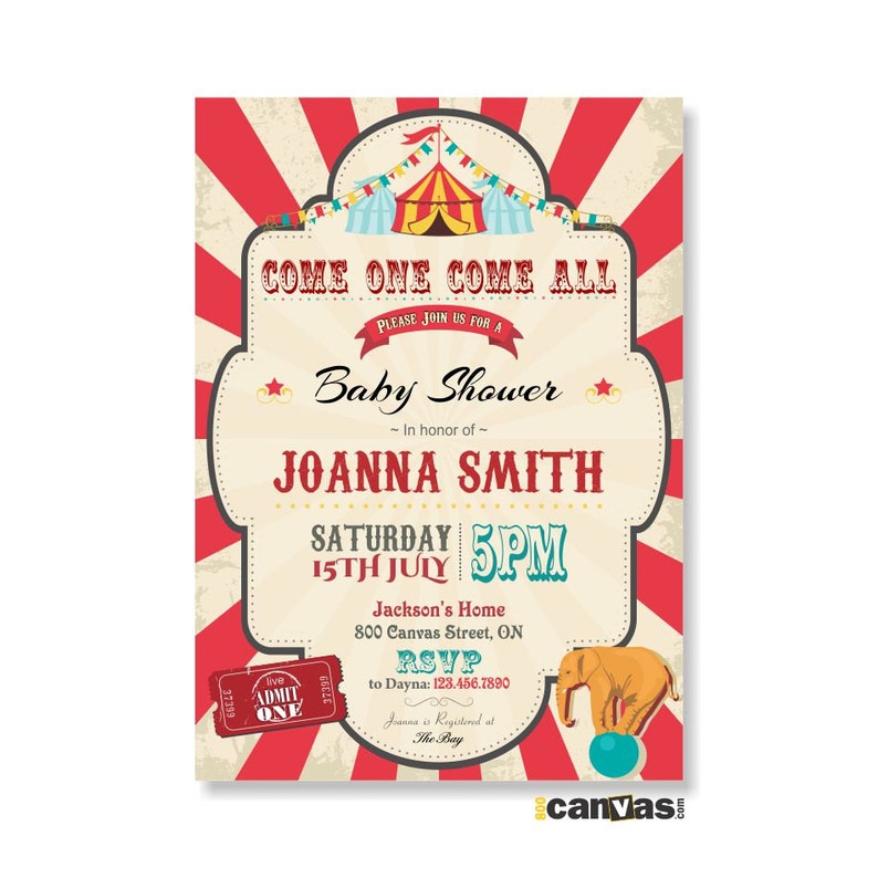 Circus Baby Shower Invitation Circus Theme Party Babyshower Etsy