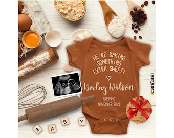 Baking Pregnancy Announcement, Bun in the Oven, Baking Themed, Fall Cookie Baby Reveal, Social Media EDITABLE Template. Neutral, Digital 64
