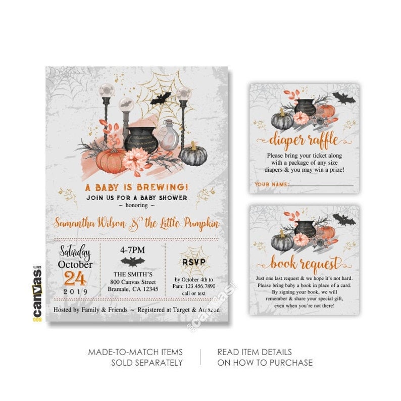 Halloween Baby Shower Invitations, A Baby is Brewing Baby Shower Invitation, Halloween Invite, Printable, Printed Baby Shower Invitation 482 