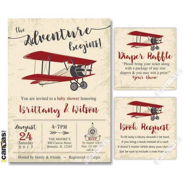 Airplane Baby Shower Invitation Boy, Vintage Airplane Invite, Rustic Plane, Adventure Begins, Aviator Transportation, Printable, Printed 100