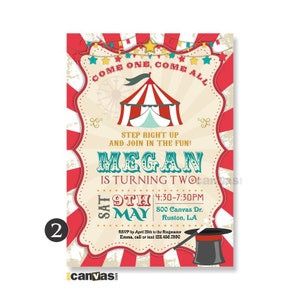 Vintage Circus Magic Birthday Invitation, Boys Girls Carnival Party. Circus Birthday Invite, Red Circus Tent Digital, Printable, Printed