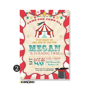 Vintage Circus Magic Birthday Invitation, Boys Girls Carnival Party. Circus Birthday Invite, Red Circus Tent Digital, Printable, Printed