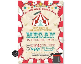 Vintage Circus Magic Birthday Invitation, Boys Girls Carnival Party. Circus Birthday Invite, Red Circus Tent Digital, Printable, Printed 172