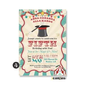 Vintage Circus Magic Birthday Invitation, Boys Girls Carnival Party. Circus Birthday Invite, Red Circus Tent Digital, Printable, Printed 172 image 4